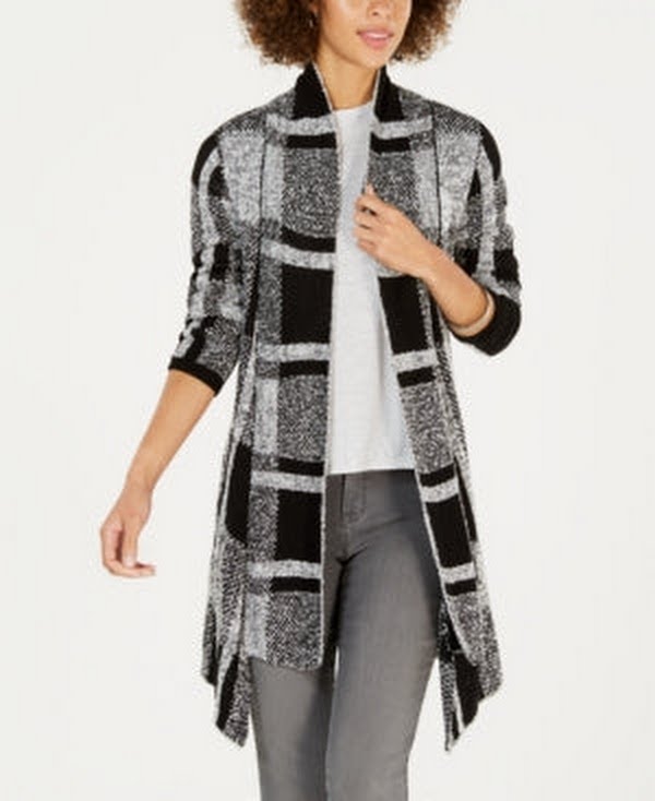 Style & Co Petite Plaid Boucle Cardigan