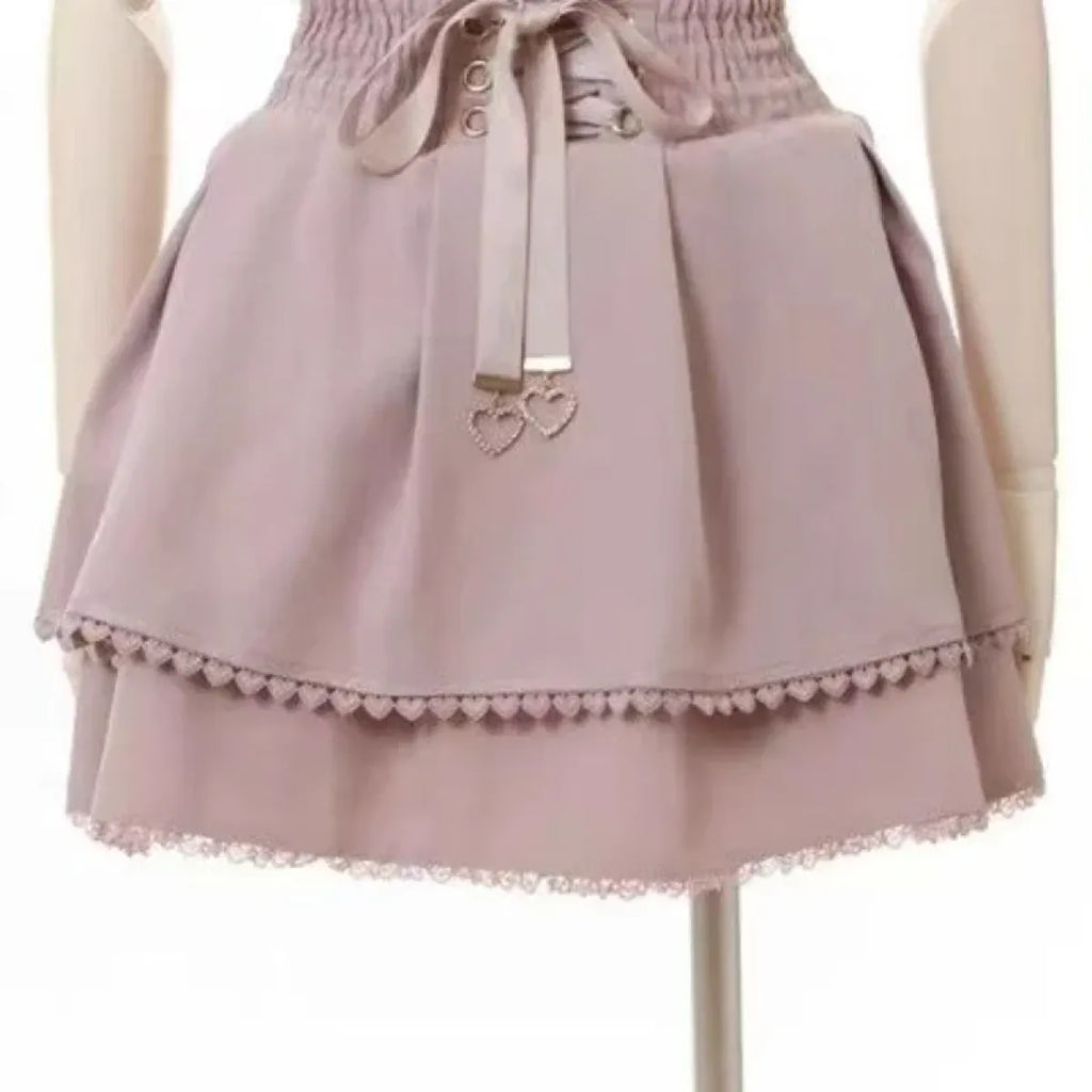 High Waist Lolita Mini Skirt – Sweet Lace & Bow Details