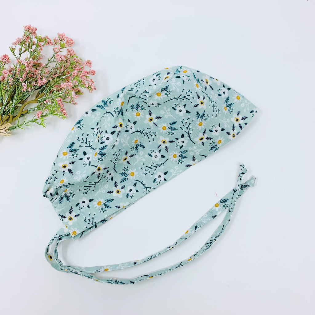 Flowers Skull tie-back style surgical scrub cap by Paradise Caps.
