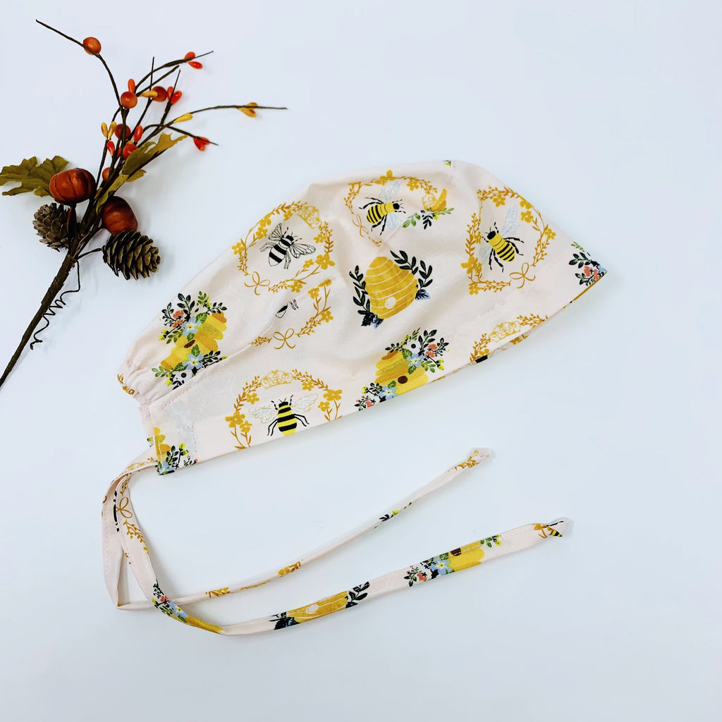 Bee Skull tie-back style surgical scrub cap for men by Paradise Caps.