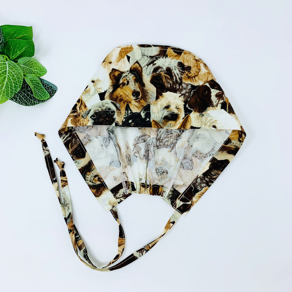 Dogs Skull tie-back style surgical scrub cap for men by Paradise Caps.
