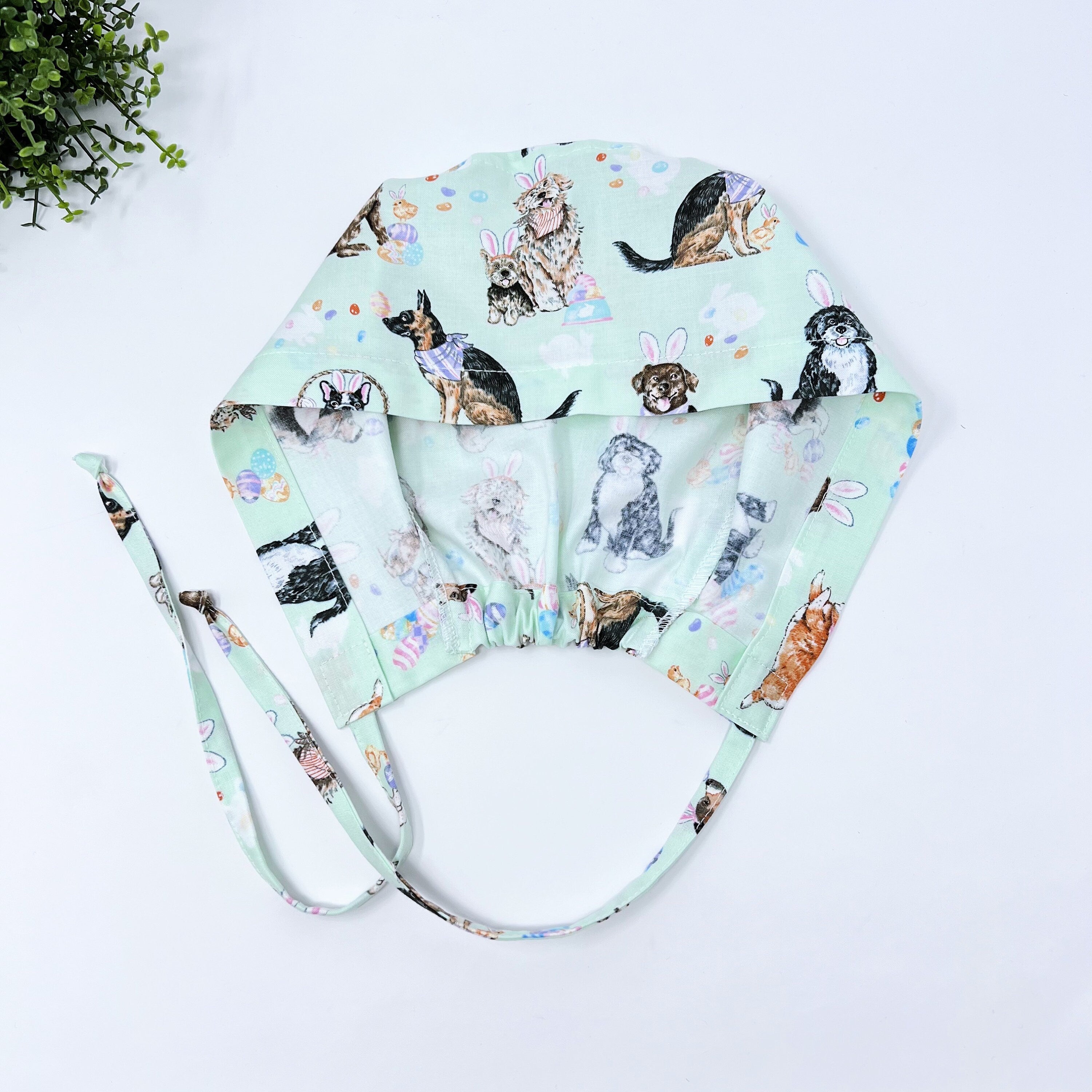 Easter dogs Skull tie-back style surgical scrub cap for men by Paradise Caps.