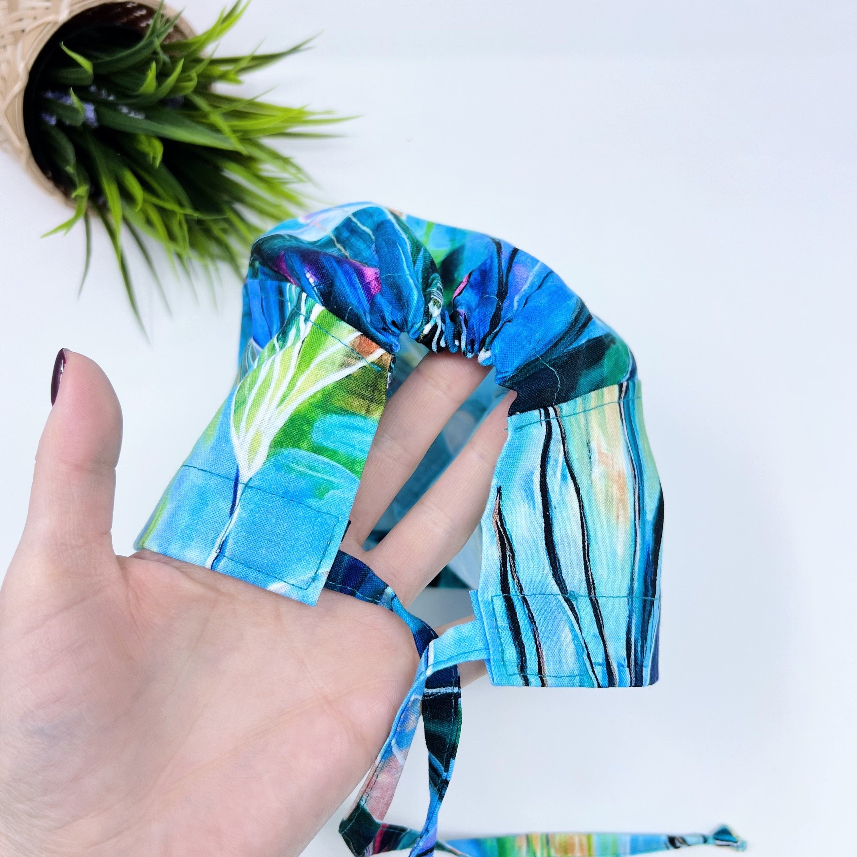 Large Floral Leaves Skull tie-back style surgical scrub cap for men by Paradise Caps.