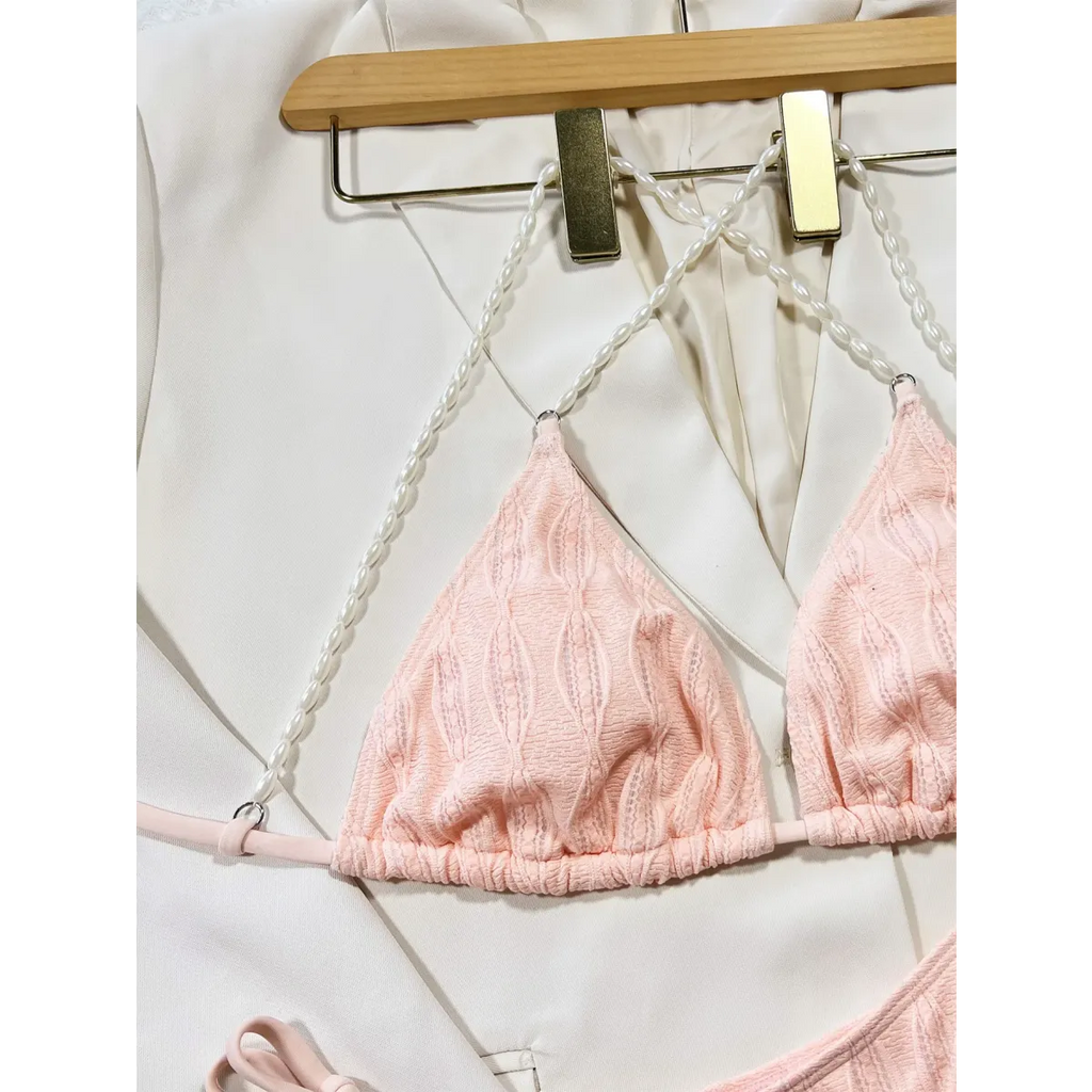 Pearl Halter Knit Bikini Set – Kawaii Beach Swimwear