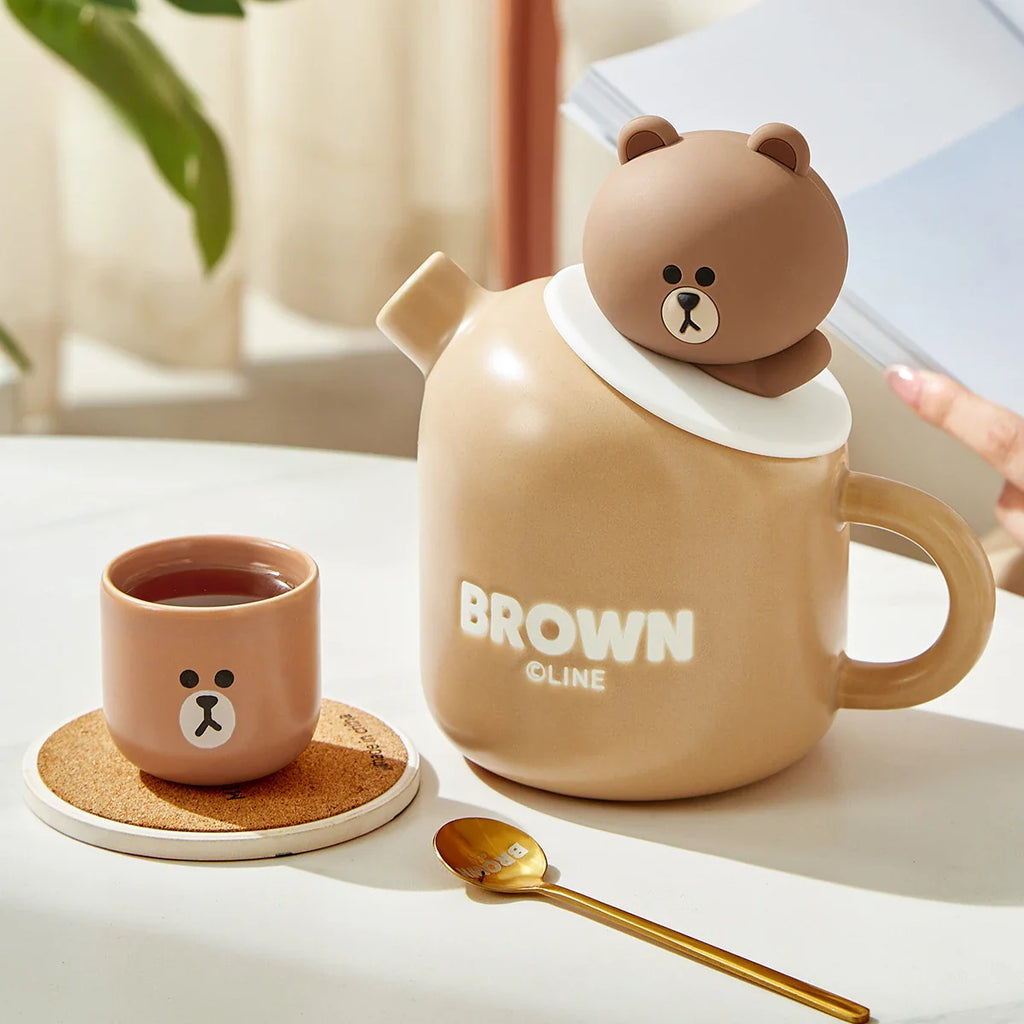 Ceramic Teddy Bear Teapot & Cups