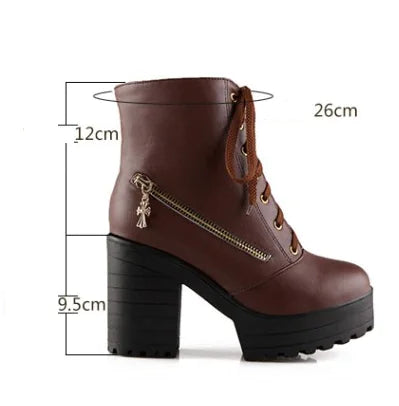 Women's Vintage Martin Ankle Boots with Chunky Heels