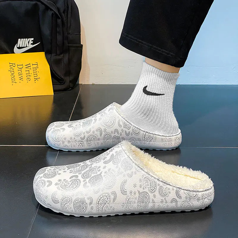 Warm Fleece-lined Non-slip Men's Slippers for Winter