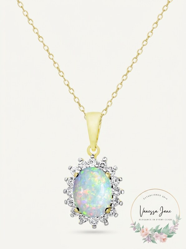 RHmacy Genuine Opal and White Topaz Pendant in 18 k Gold-Plated