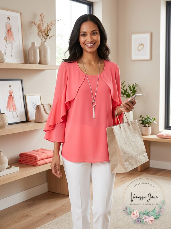 Jm Collection Petite Ruffle-Sleeve Necklace Blouse,Size Petite Large