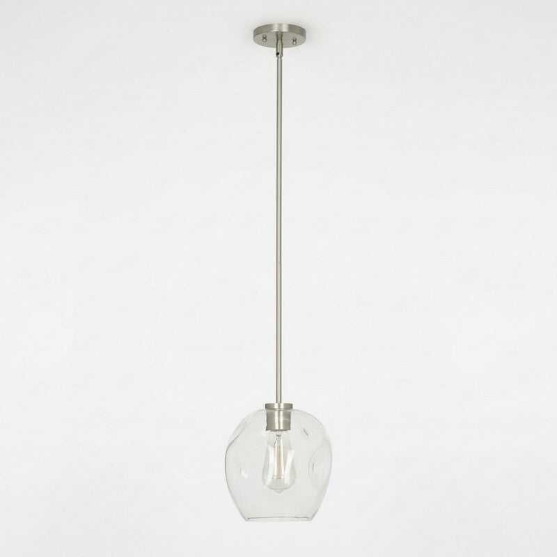 Cresswell Lighting 9″ Modern Brushed Nickel Clear Glass Round Mini Pendant Ceili