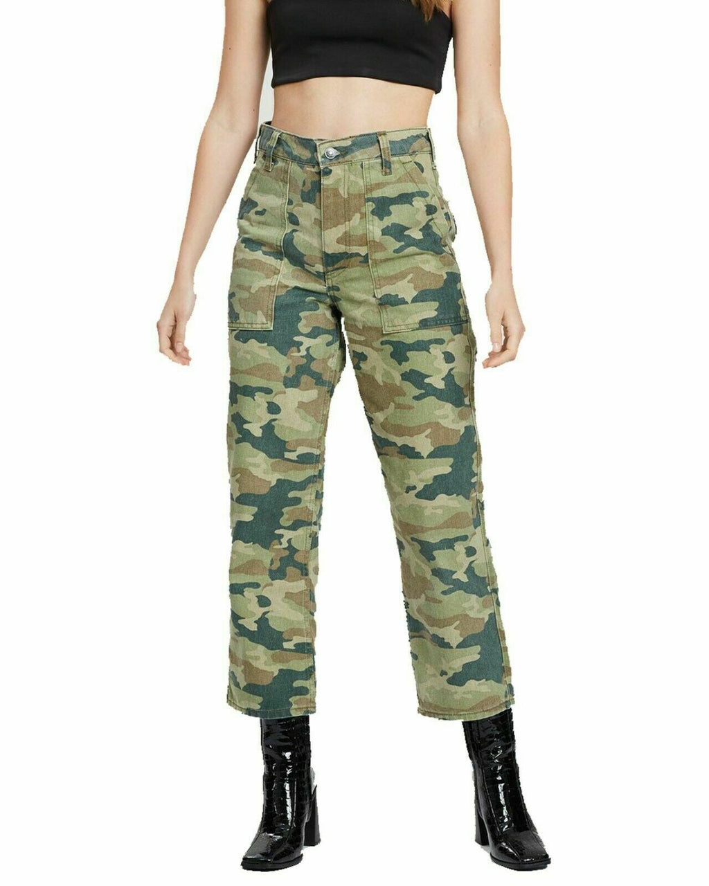 Free People Women's Green Camouflage Jeans