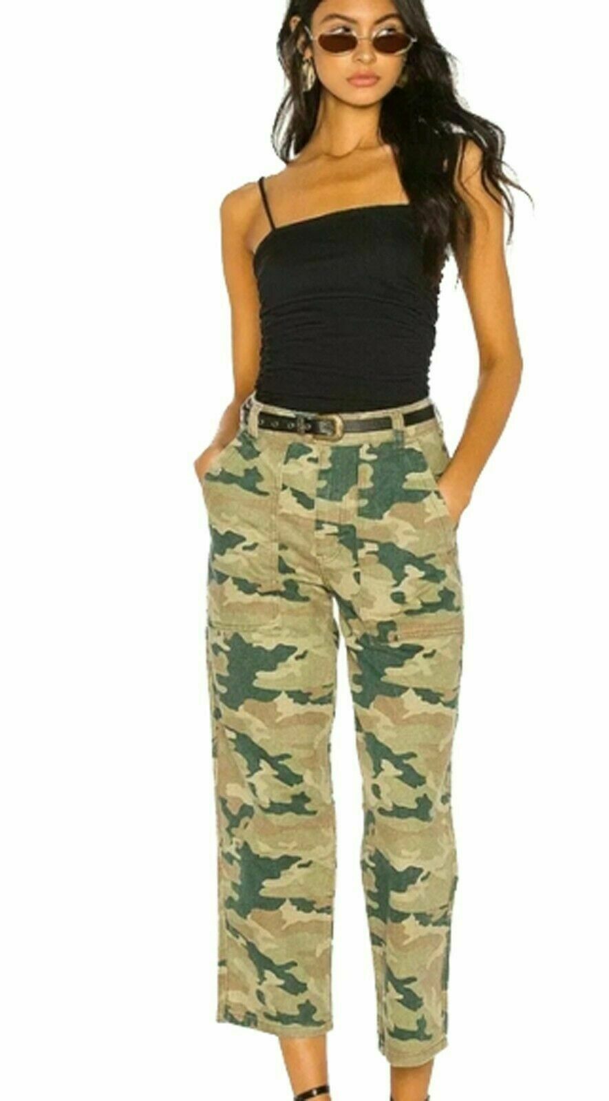 Free People Women's Green Camouflage Jeans