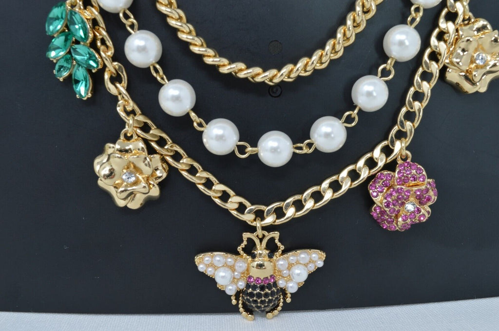 Thalia Sodi Gold-Tone Crystal, Imitation Pearl Bee Multi-Charm Layered Necklace