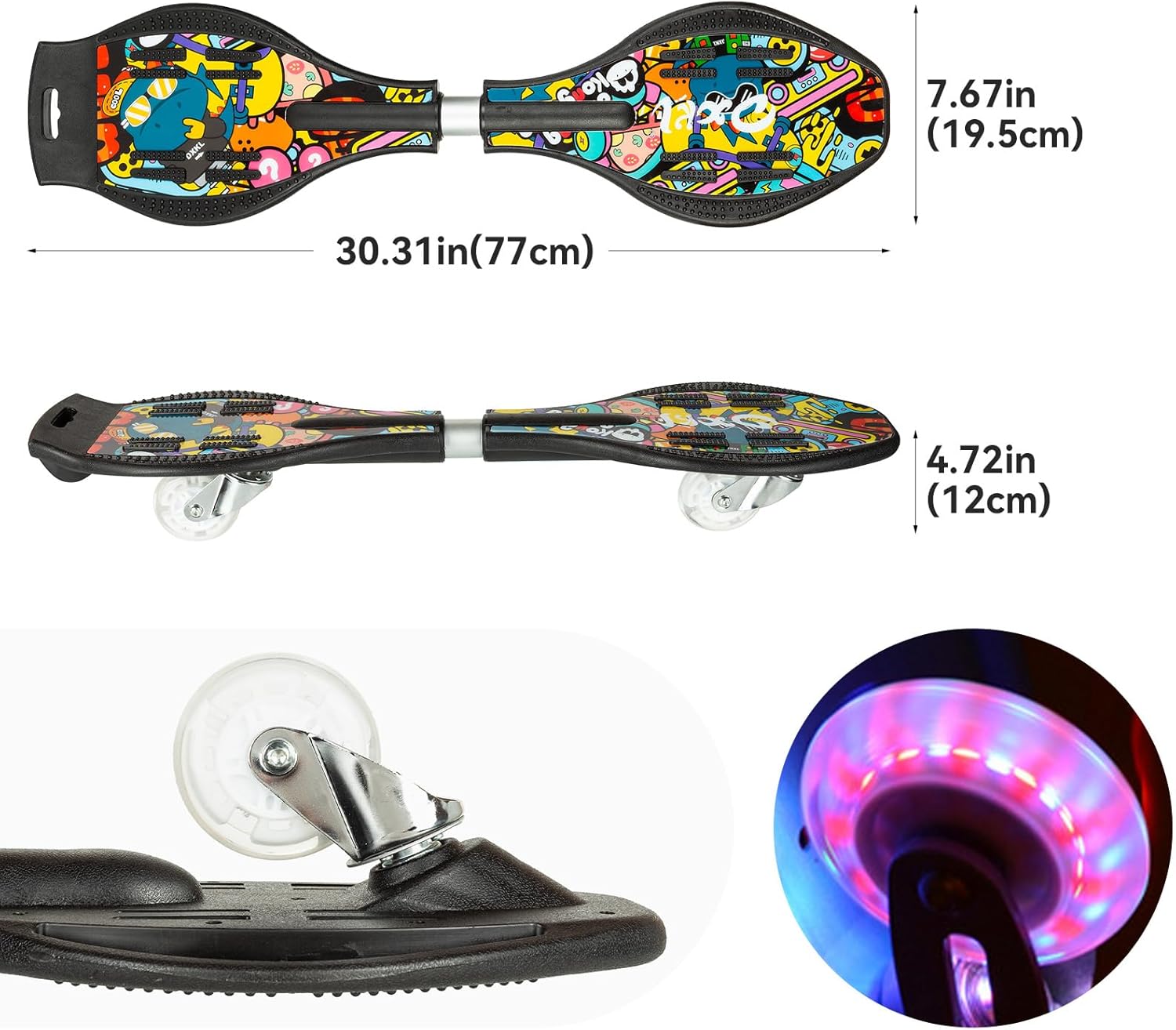 Caster Board 2 Wheel Pivoting Skateboard with 360-degree Casters
