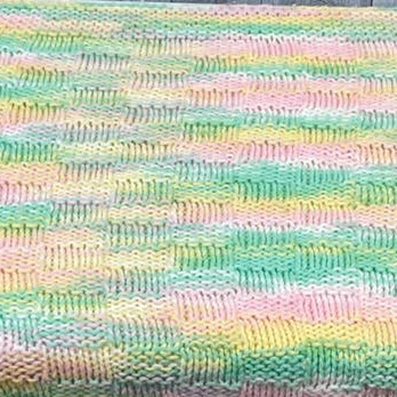 Handmade Green Pink Yellow Acrylic Yarn Crocheted Baby Blanket Afghan Throw