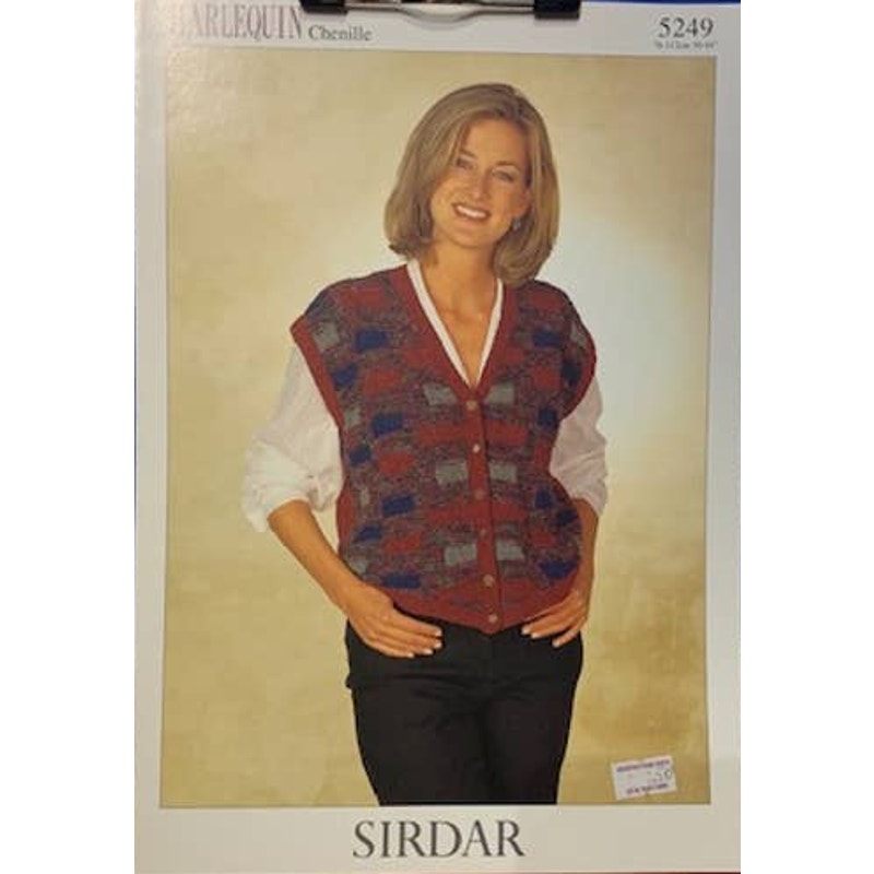 New Sirdar 5249 Harlequin Chenille Cardigan Sweater Vest Knitting Pattern