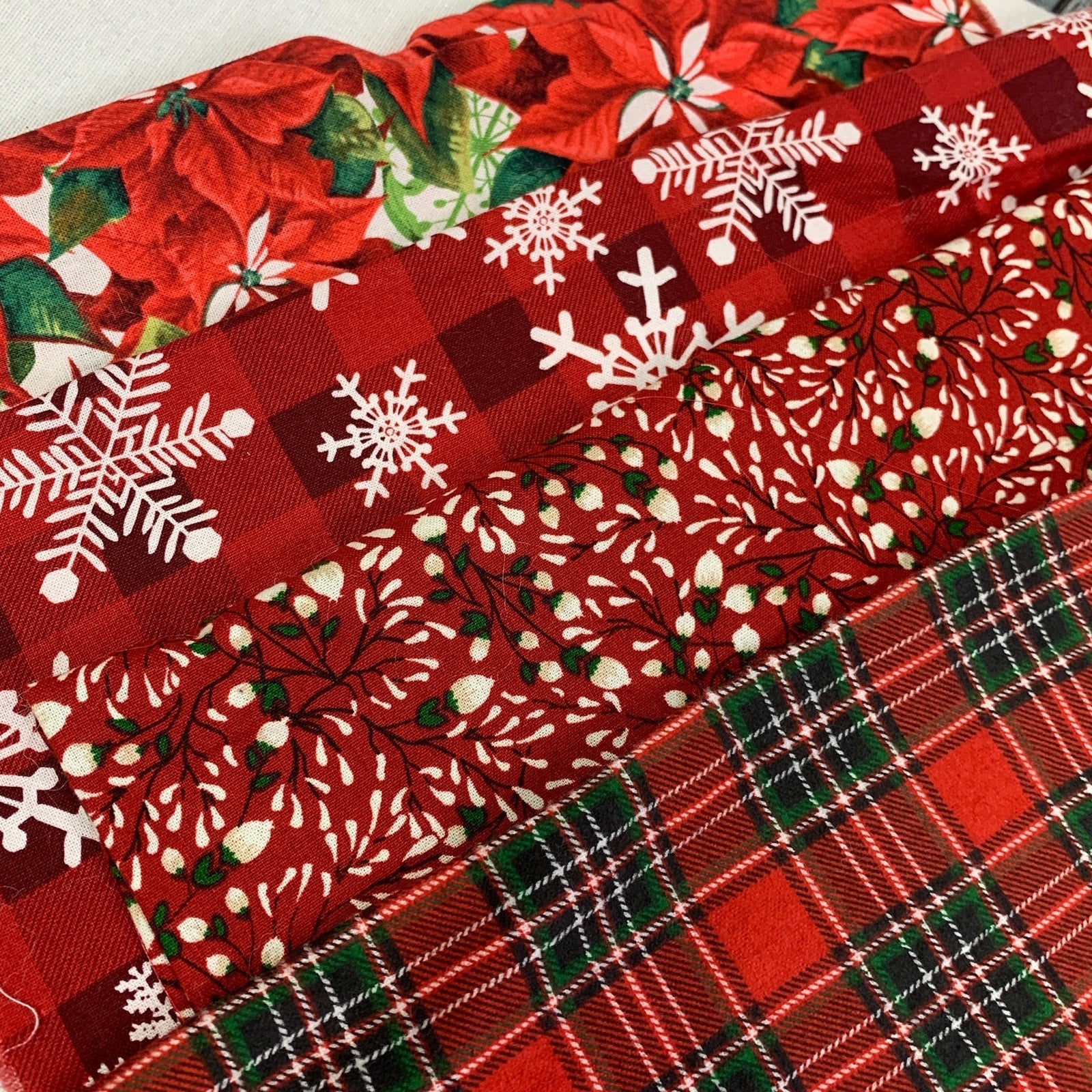 Crafters Christmas Snowflake Plaid Holiday Rescued Fabric Project Swatch Box
