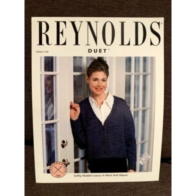 New Reynolds Yarns Duet #729 Center Cable Jacket or Pullover Knitting Pattern