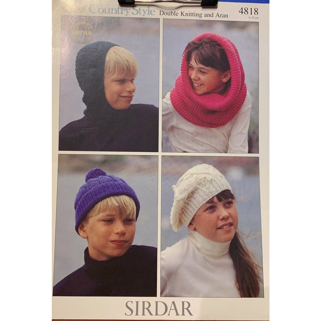 New Sirdar 4818 Country Style Child Hats Aran Double Knitting Pattern