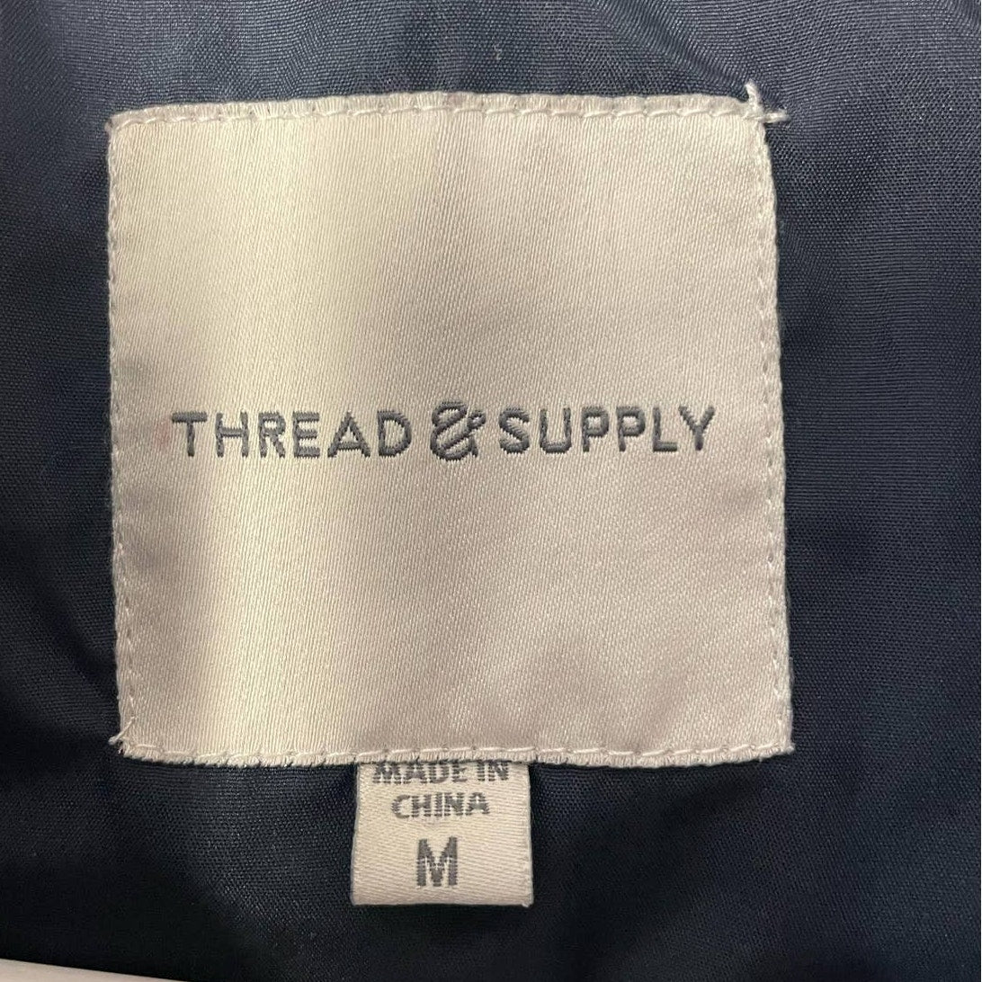 Thread & Supply Womens Medium Navy Blue Quilted Full Zip Sleeveless Collar Vest