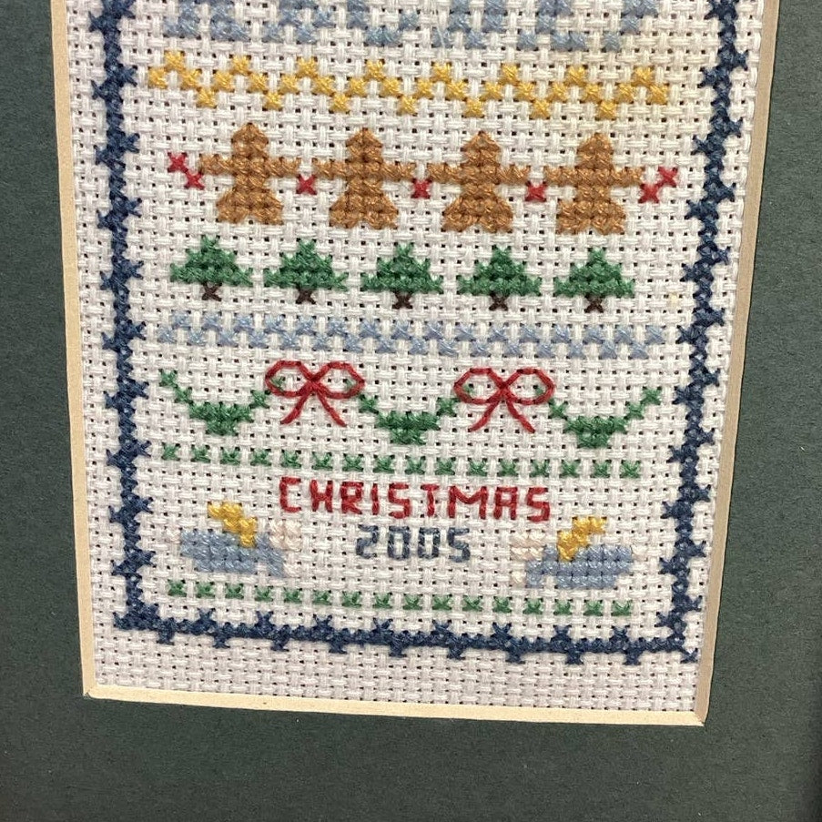 Vintage Christmas 2005 Hand Made Counted Cross Stitch Mini Sampler Art Artwork