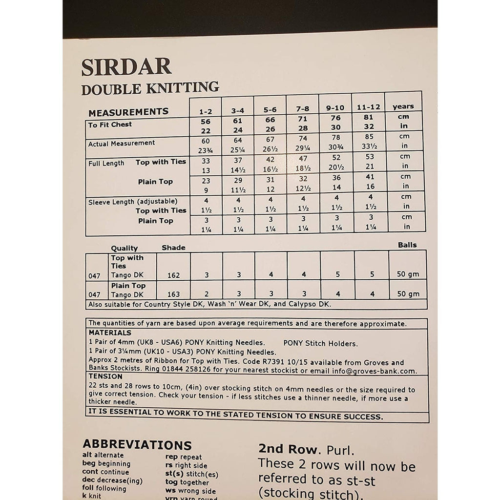 New Sirdar 4343 Tango Child Girls Short Sleeve Top Sweater Knitting Pattern