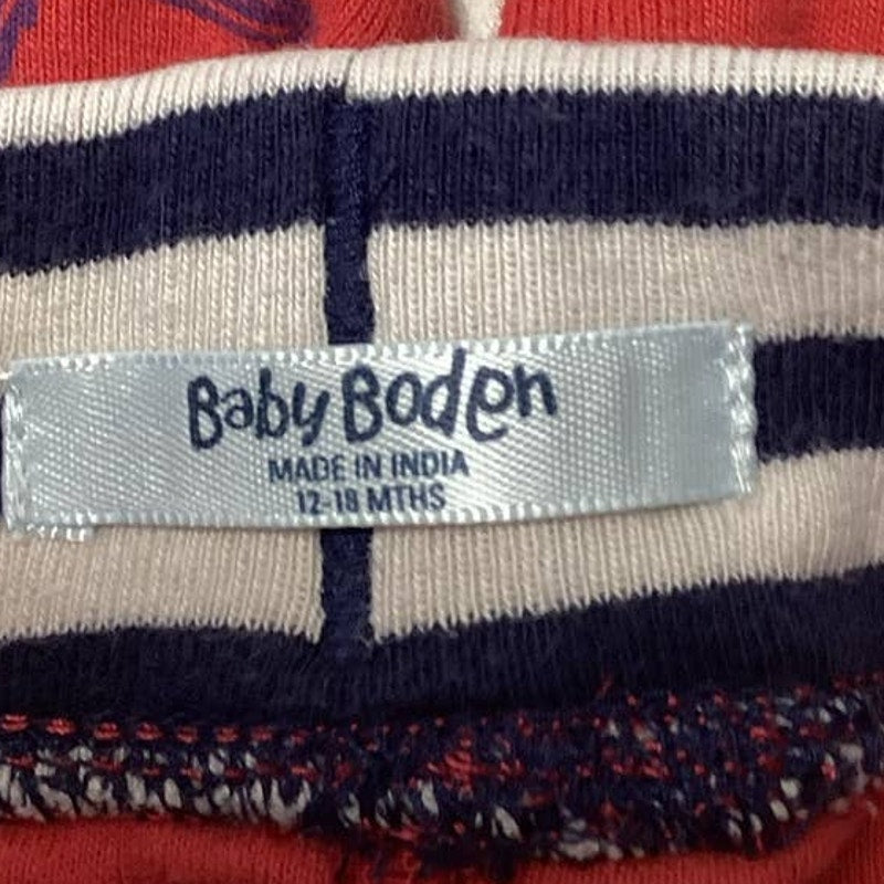 Baby Boden 12-18 Months 100% Cotton Unisex Red Drawstring Pants w Blue Stars