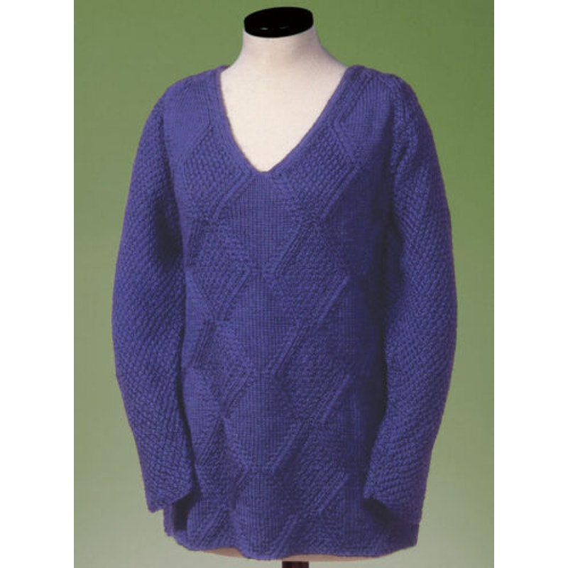 New Sue McCain Vermont Fiber 128 Moss Diamond V-Neck Pullover Knitting Pattern