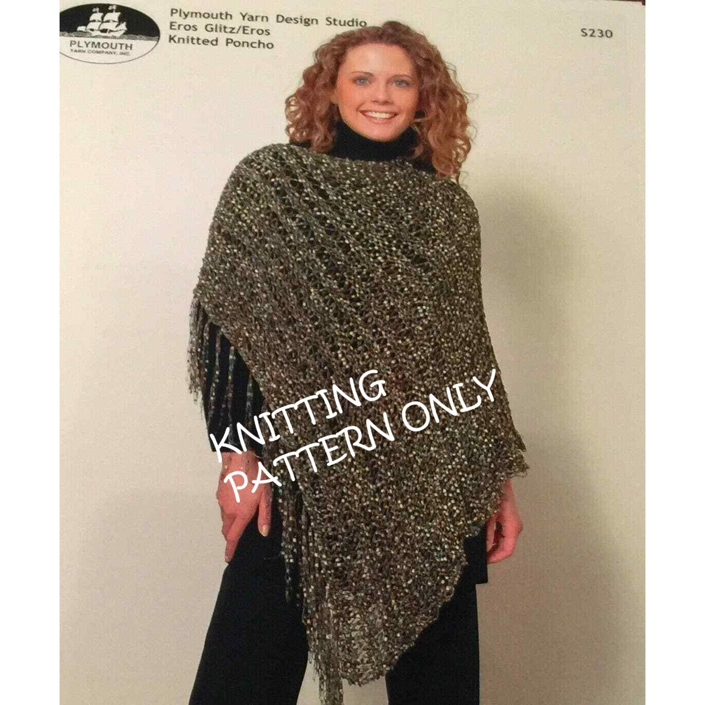 NWT JoAnne Turcotte Plymouth Yarn Design S230 Knitted Poncho Knitting Pattern