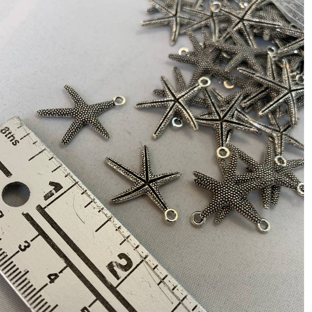 New 1 Dozen Silver Starfish Charms Pendants w Necklace Loops Jewelry Making