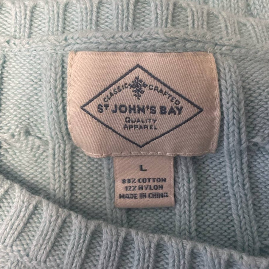 St John's Bay Womens Large Cotton Blend Cable Knit Pullover Crew Neck Sweater