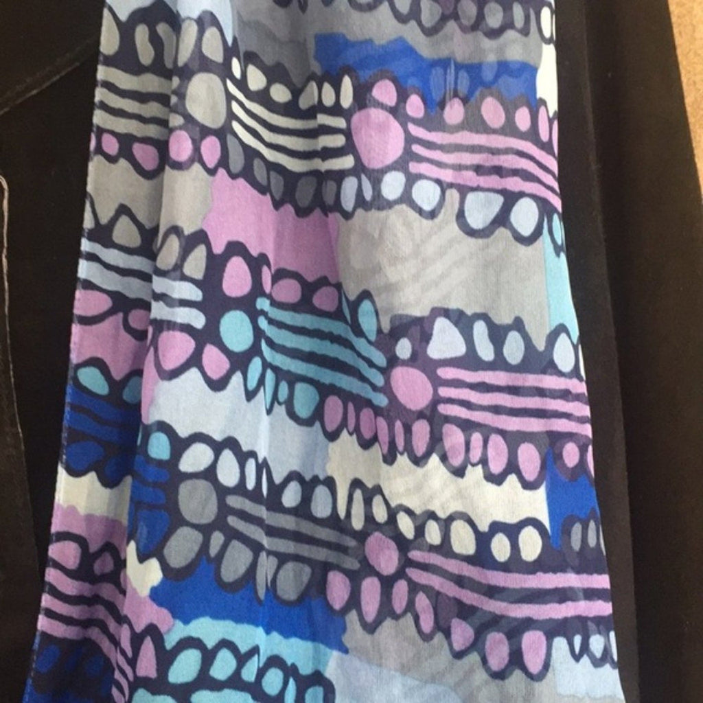 3 Blue Purple Green Infinity Silk Screen Print & Knit Warm Winter Scarves Lot