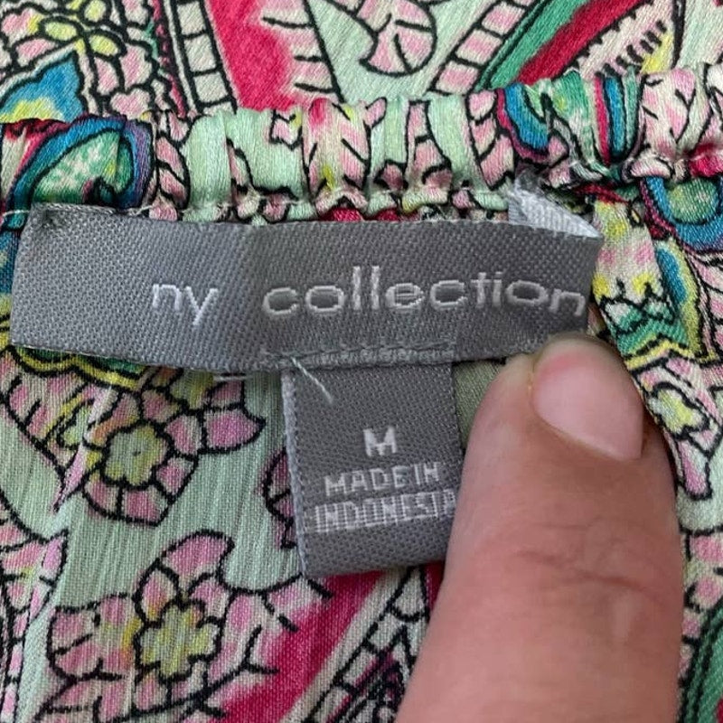 NY Collection Womens Medium Short Blouson Sleeve Paisley Polyester Blouse Top