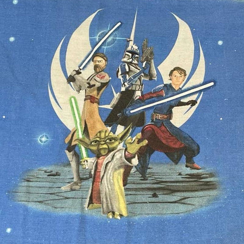 Star Wars The Clone Wars Blue Polyester Cotton Blend Yoda Anakin Twin Flat Sheet