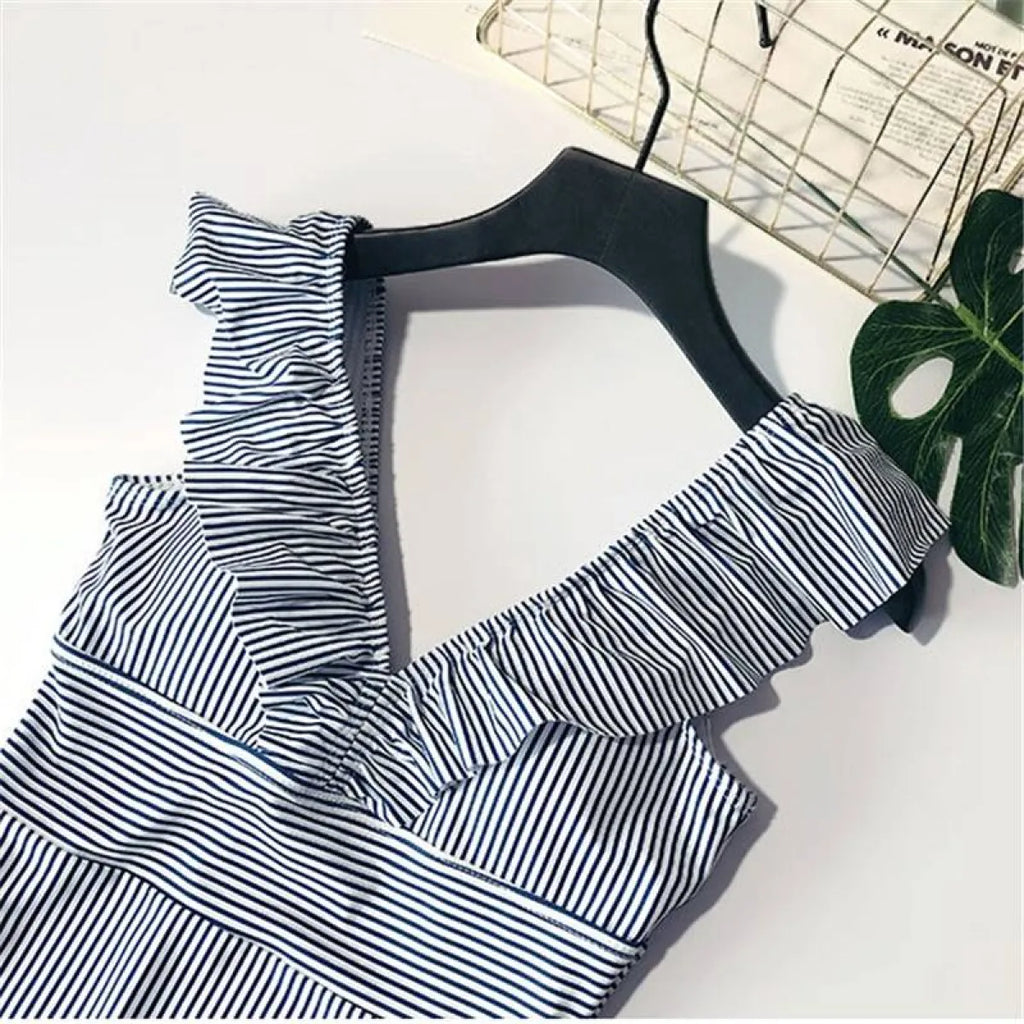 Striped Ruffled Swimsuit