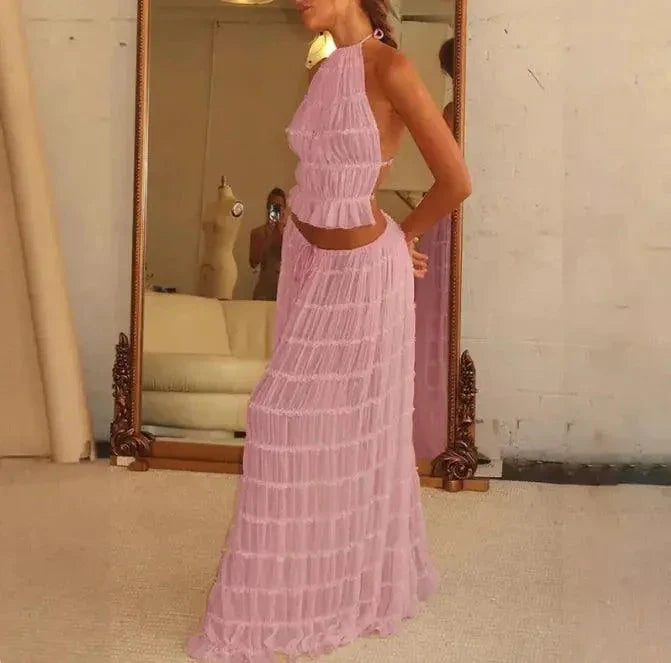 2-Piece Chic Halter Dress Suit Set